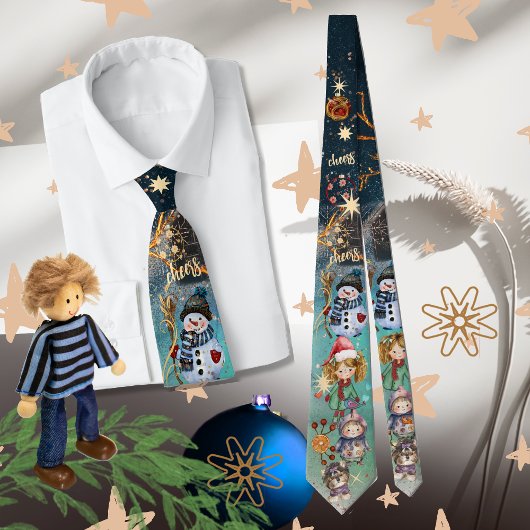 Kerst Magic Snowman & Friends blauw Stropdas