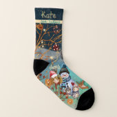 Kerst Magische blauwe All-Over-Print Sokken (Links binnenkant)