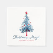 Kerst Magische Blauwe en Rode Waterverf Servet (Voorkant)