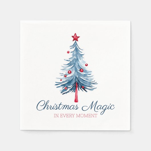 Kerst Magische Blauwe en Rode Waterverf Servet (Voorkant)