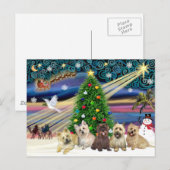 Kerst Magische Cairn Terriers (Vijf) Feestdagenkaart (Voorkant / Achterkant)