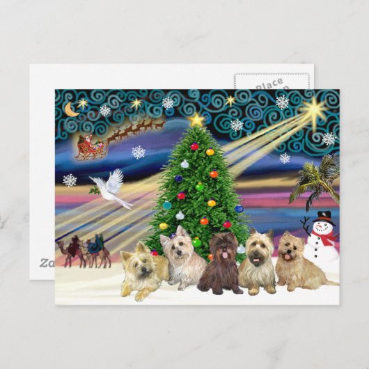 Kerst Magische Cairn Terriers (Vijf) Feestdagenkaart (Voorkant / Achterkant)