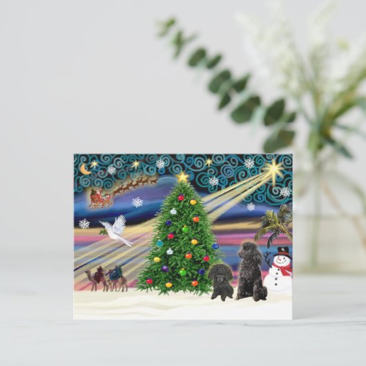Kerst Magische Poedels (twee zwarte Speelgoed) Feestdagenkaart (Staand voorkant)