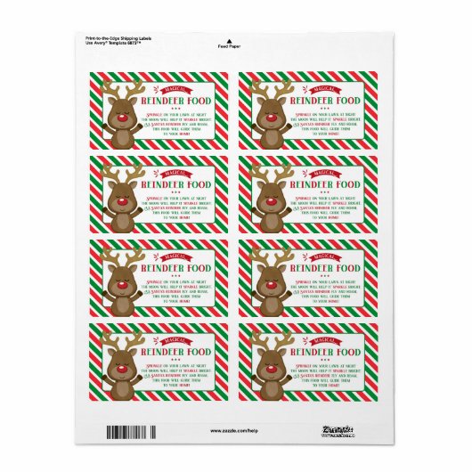 Kerst Magische rendieren voedsel Labels voor kinde (Full Sheet)