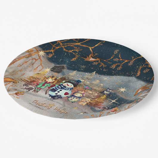 Kerst Magische Sneeuwman Blauw Papieren Bordje (Gekanteld)