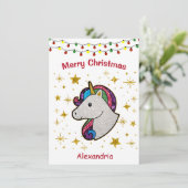 Kerst Magische Unicorn Glitter Feestdagenkaart (Staand voorkant)