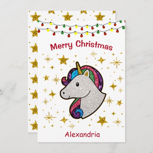 Kerst Magische Unicorn Glitter Feestdagenkaart (Voorkant / Achterkant)
