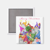 Kerst Magnet Gift met Gelukkig Gnome Party (Voorkant / Achterkant)