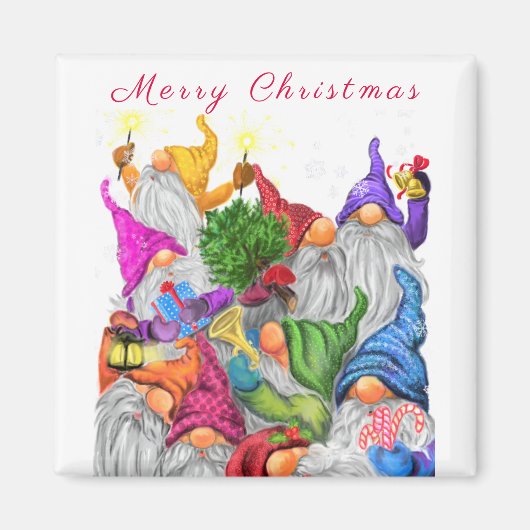 Kerst Magnet Gift met Gelukkig Gnome Party (Voorkant)