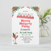 Kerst Mahjong-feest uitnodiging (Staand voorkant)