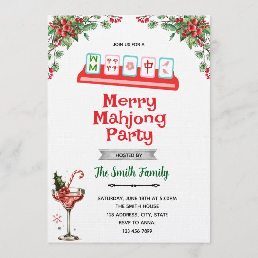 Kerst Mahjong-feest uitnodiging (Voorkant)
