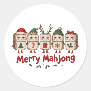 Kerst Mahjong Kerst Tegels Kerstman Hoed Rendier Ronde Sticker