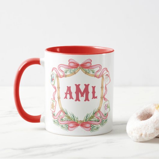 Kerst Mahjong | Monogram Mok (Met donut)