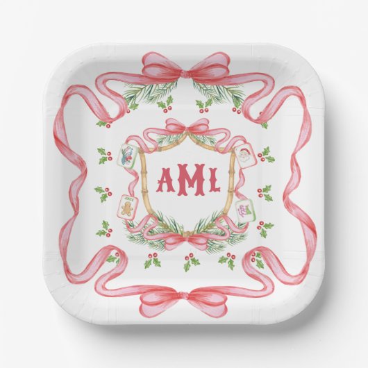 Kerst Mahjong | Monogram Papieren Bordje (Voorkant)