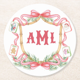 Kerst Mahjong Monogram Ronde Kartonnen Onderzetter