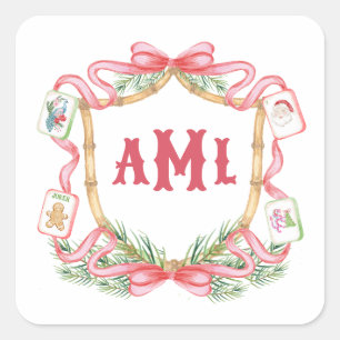 Kerst Mahjong Monogram Vierkante Sticker