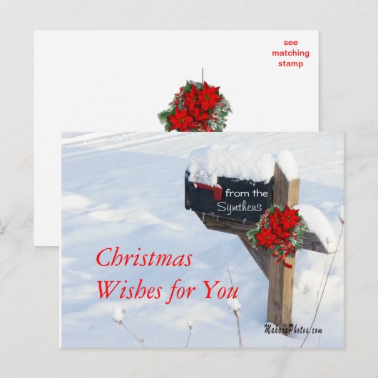 Kerst Mailbox met Poinsettias- aanpassen Feestdagenkaart (Voorkant / Achterkant)