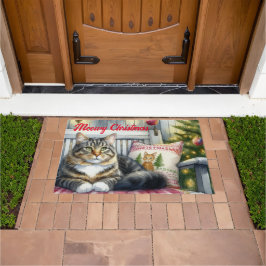 Kerst Maine Coon Kat  Deurmat