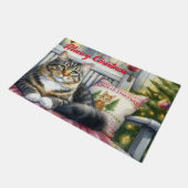 Kerst Maine Coon Kat  Deurmat (Schuin)