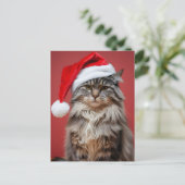 Kerst Maine Coon Kat in Santa Hoed Kerstmis Feestdagenkaart (Staand voorkant)