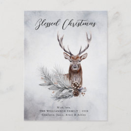 Kerst - Majestic Rustic Deer Antlers Pine Cone Feestdagenkaart