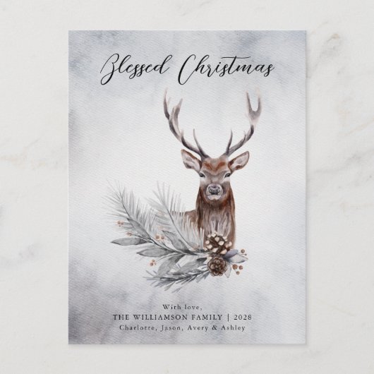 Kerst - Majestic Rustic Deer Antlers Pine Cone Feestdagenkaart (Voorkant)