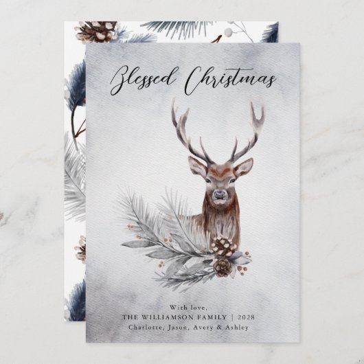 Kerst - Majestic Rustic Deer Antlers Pine Cone Feestdagenkaart (Voorkant / Achterkant)