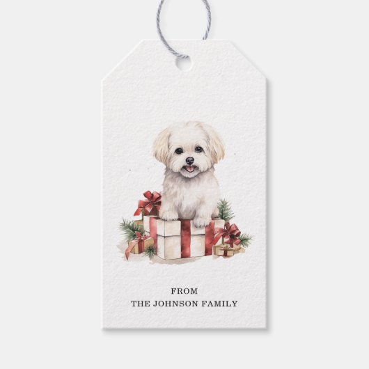 Kerst Maltese Gift Labels Cadeaulabel (Voorkant)