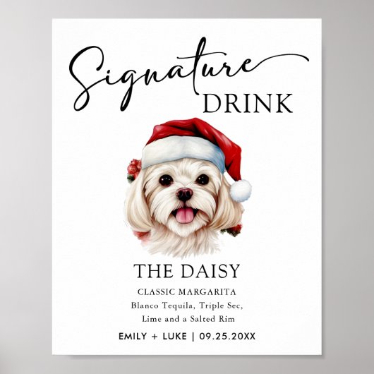Kerst Maltese Hond Bruiloft Handtekening Drink Tek Poster (Voorkant)