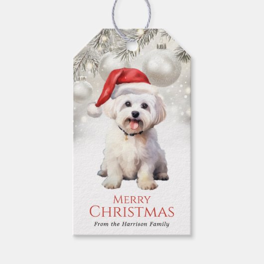 Kerst Maltese Hond Cadeaubijslaters Cadeaulabel (Voorkant)
