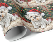 Kerst Maltese hond op een bontkussen Cadeaupapier (Rol Hoek)