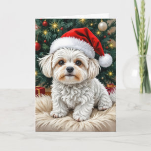 Kerst Maltese hond op een bontkussen Kaart