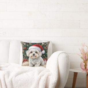 Kerst Maltese hond op een bontkussen Kussen
