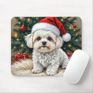 Kerst Maltese hond op een bontkussen Muismat