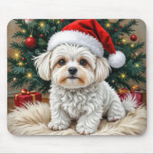 Kerst Maltese hond op een bontkussen Muismat (Voorkant)