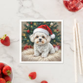 Kerst Maltese hond op een bontkussen Servet (Insitu)