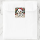 Kerst Maltese hond op een bontkussen Vierkante Sticker (Tas)