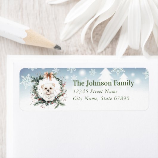 Kerst Maltese hond terug adreslabels Etiket (Insitu)