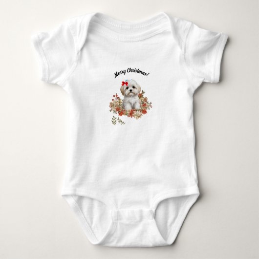 Kerst Maltese Puppy Hond Kerst Bloemen Romper (Voorkant)