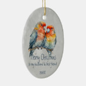 Kerst Man & Beste Vriend Parrot Paar Keramisch Ornament (Rechts)
