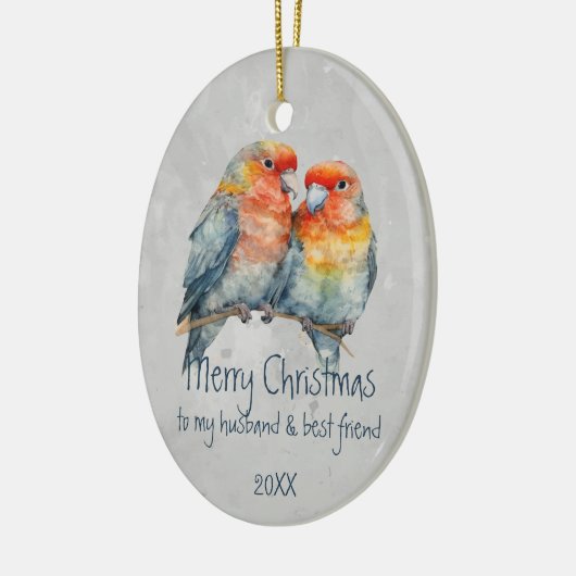 Kerst Man & Beste Vriend Parrot Paar Keramisch Ornament (Links)