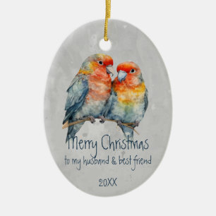 Kerst Man & Beste Vriend Parrot Paar Keramisch Ornament