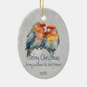 Kerst Man & Beste Vriend Parrot Paar Keramisch Ornament (Achterkant)