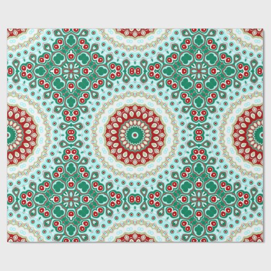 Kerst Mandala in rood, groen en Frosted Blue Cadeaupapier (Vlak)