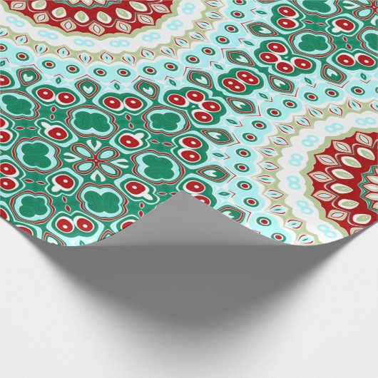 Kerst Mandala in rood, groen en Frosted Blue Cadeaupapier (Hoek)
