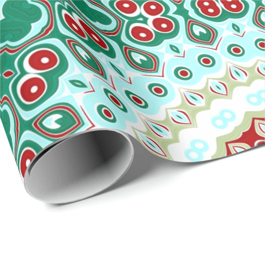 Kerst Mandala in rood, groen en Frosted Blue Cadeaupapier (Rol Hoek)