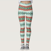 Kerst Mandala in rood, groen en Frosted Blue Leggings (Voorkant)