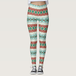 Kerst Mandala in rood, groen en Frosted Blue Leggings