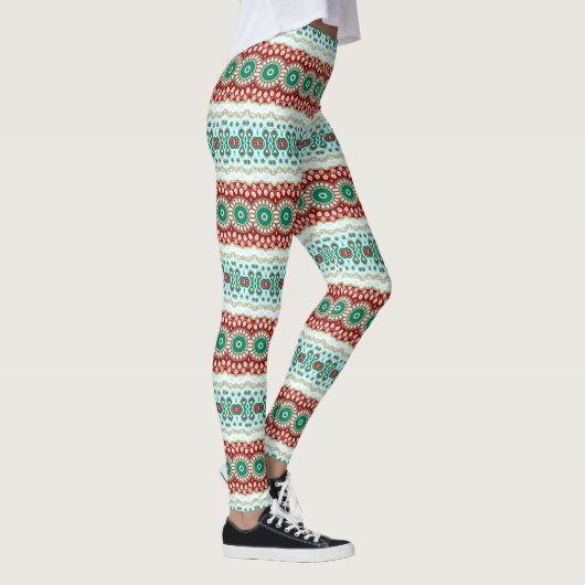 Kerst Mandala in rood, groen en Frosted Blue Leggings (Rechts)
