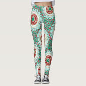Kerst Mandala in rood, groen en Frosted Blue Leggings (Voorkant)